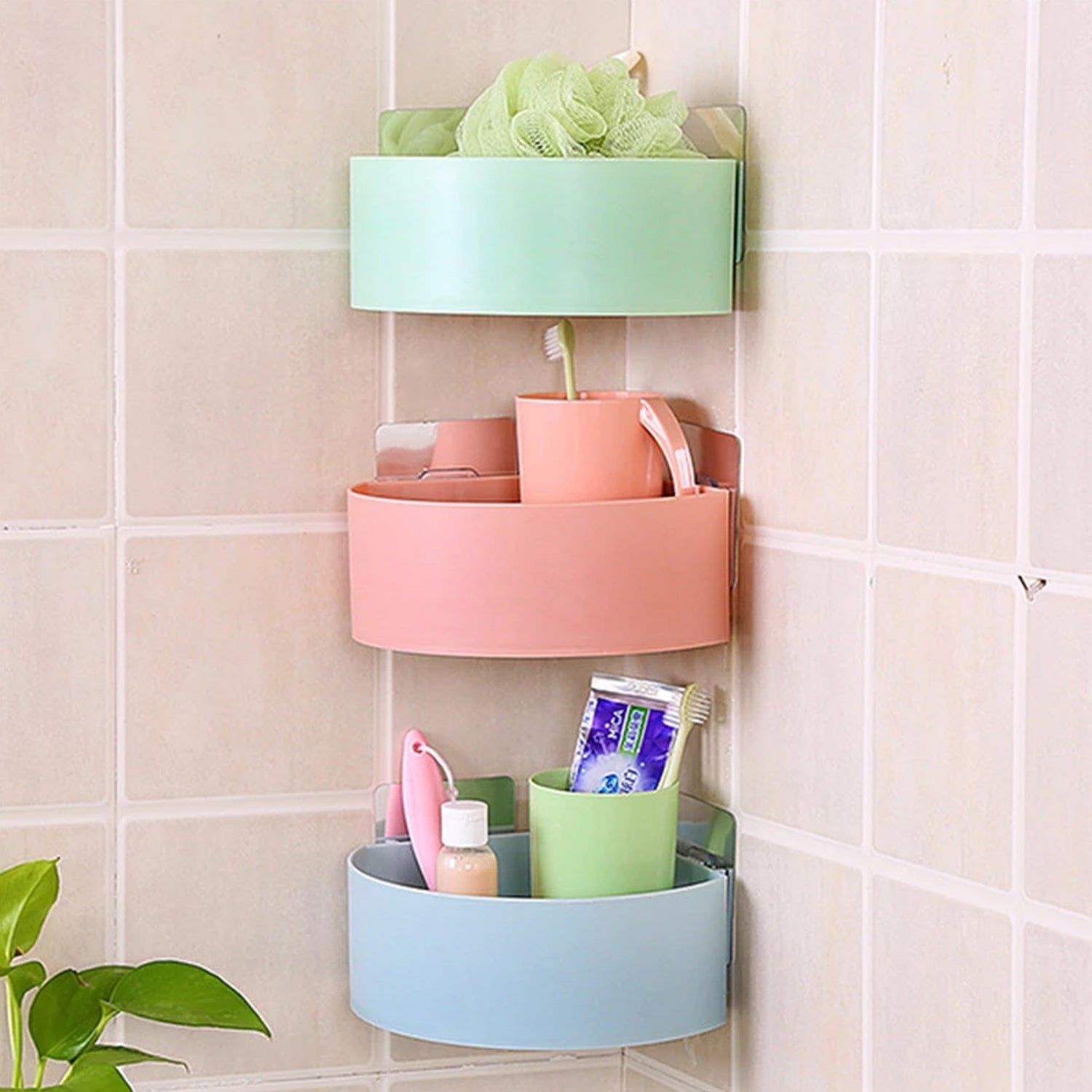 4033 Corner Shelf Bathroom Kitchen Rack Self Adhesive Shower Caddy Plastic Triangle Wall Mount Storage Basket DeoDap 4033 Corner Shelf Bathroom Kitchen Rack Self Adhesive Shower Caddy Plastic Triangle Wall Mount Storage Basket DeoDap